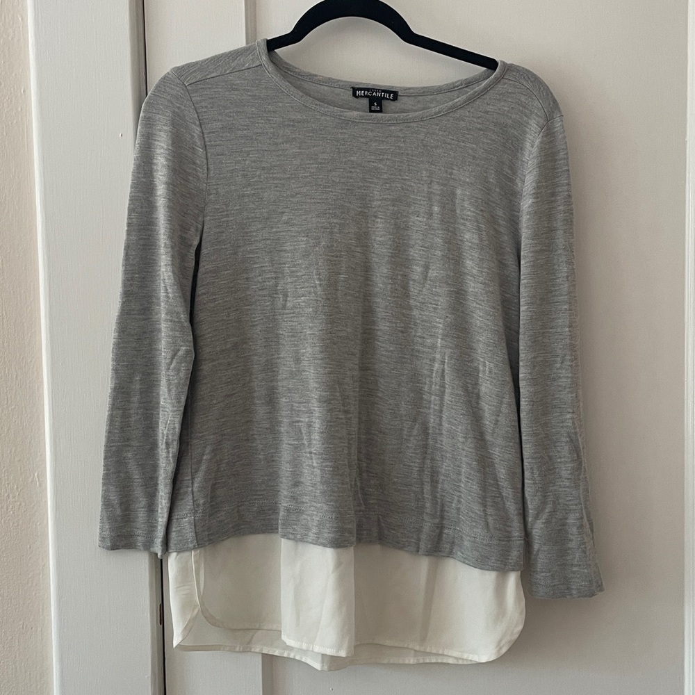 J Crew Heather Gray and Cream Layered Top